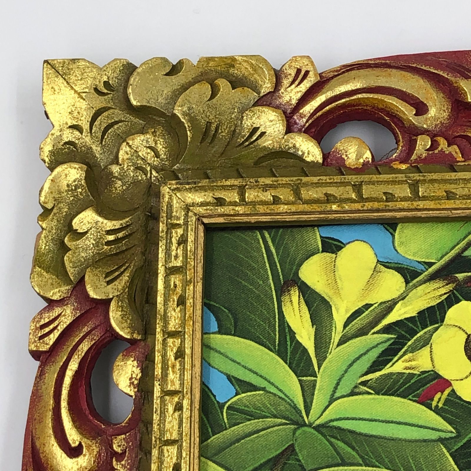 ① バリアート バリ島 アジアン雑貨 額付花鳥画 自然 鳥 花 バリ絵画