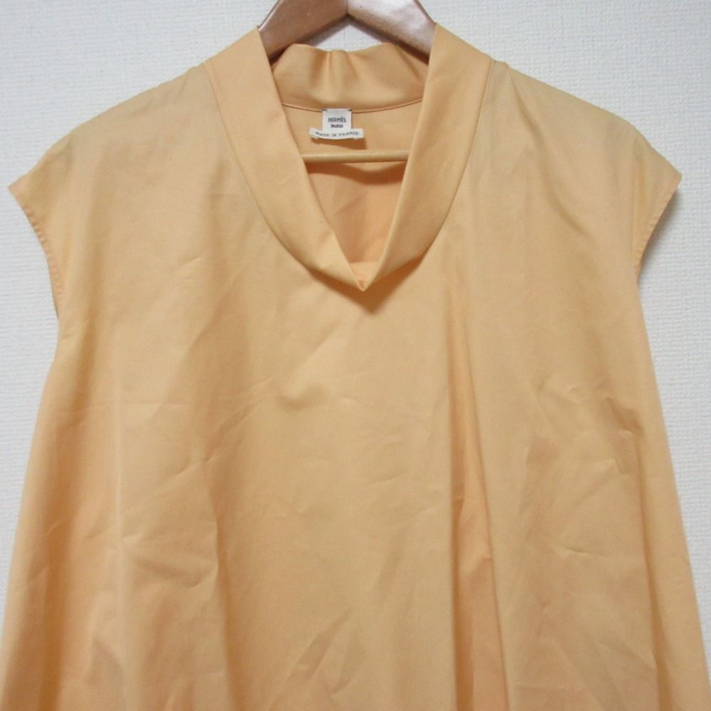 新品同様 20SS HERMES エルメス Hリフト金具 ノースリーブ ブラウス サイズ34 イエローオレンジ レディース 古着 中古 新品同様 20SS HERMES エルメス Hリフト金具 ノースリーブ