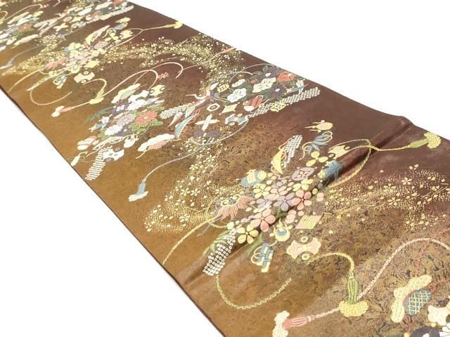 平和屋着物○六通柄袋帯 唐織 宝尽くし花筏 金糸 正絹 逸品 DAAV9397ob