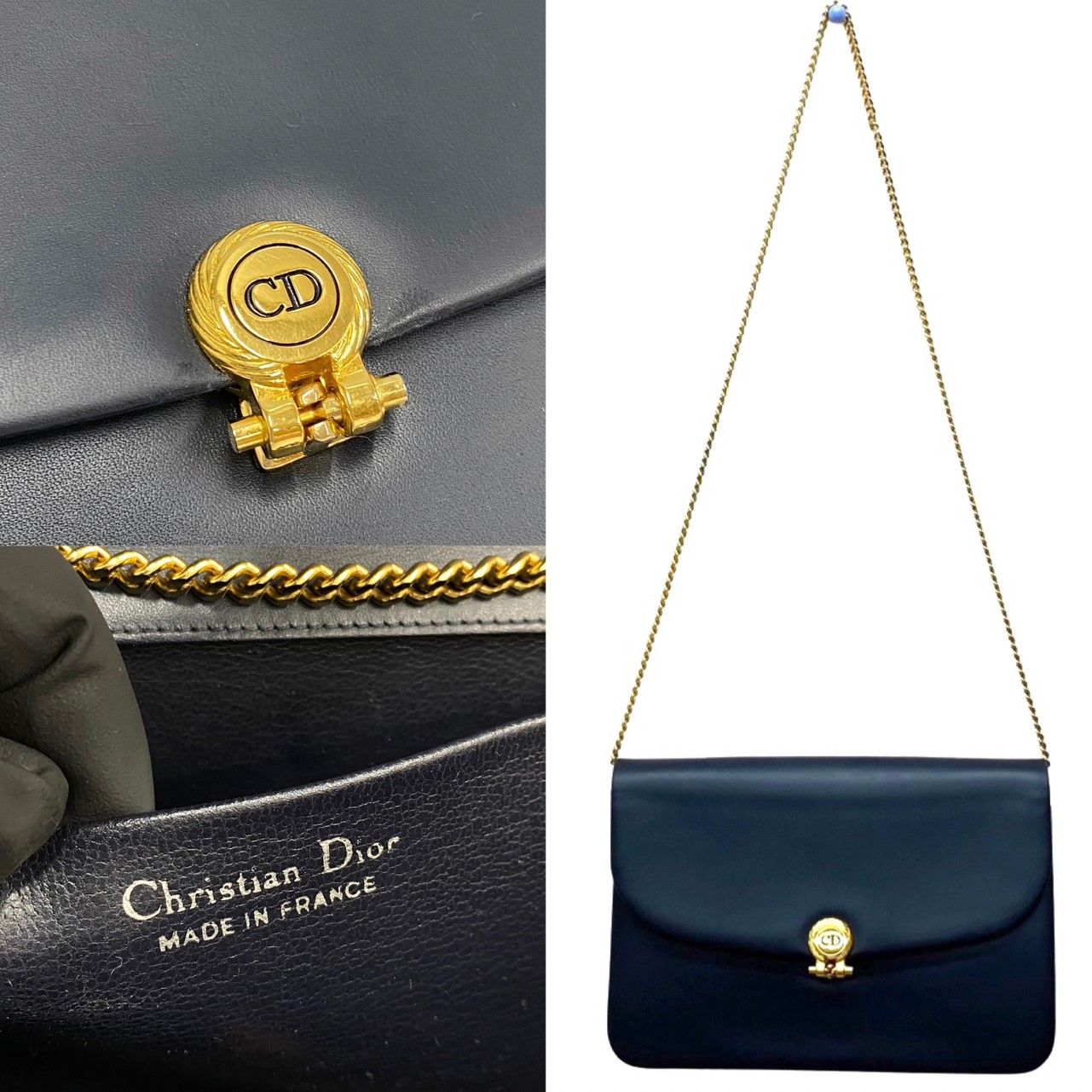 極 美品 保存袋付き Christian Dior ディオール ロゴ 金具 カーフ