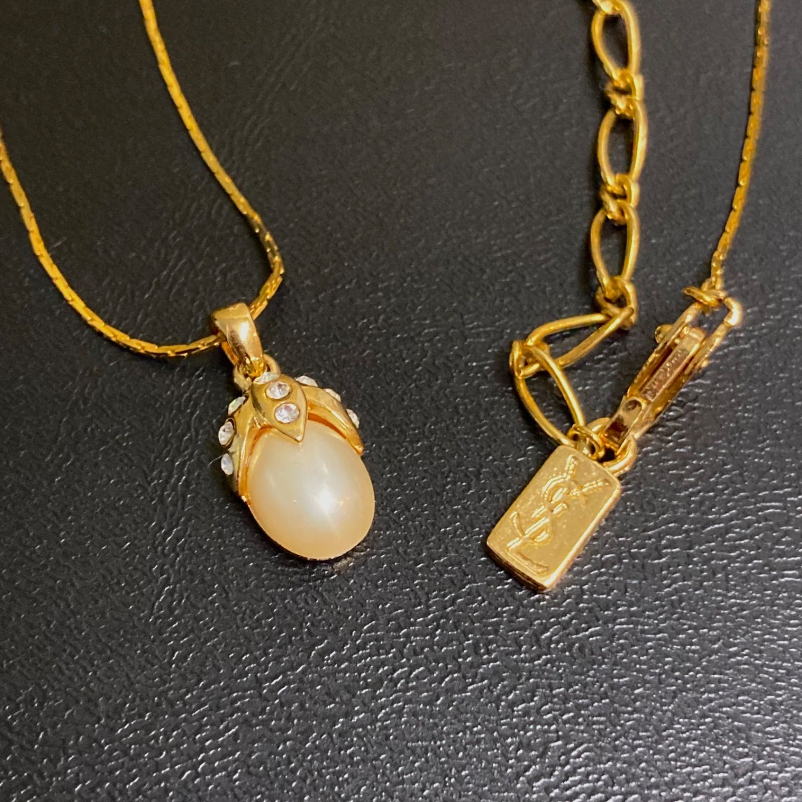 美品 vintage イヴサンローラン フェイク パール ストーン ネックレス