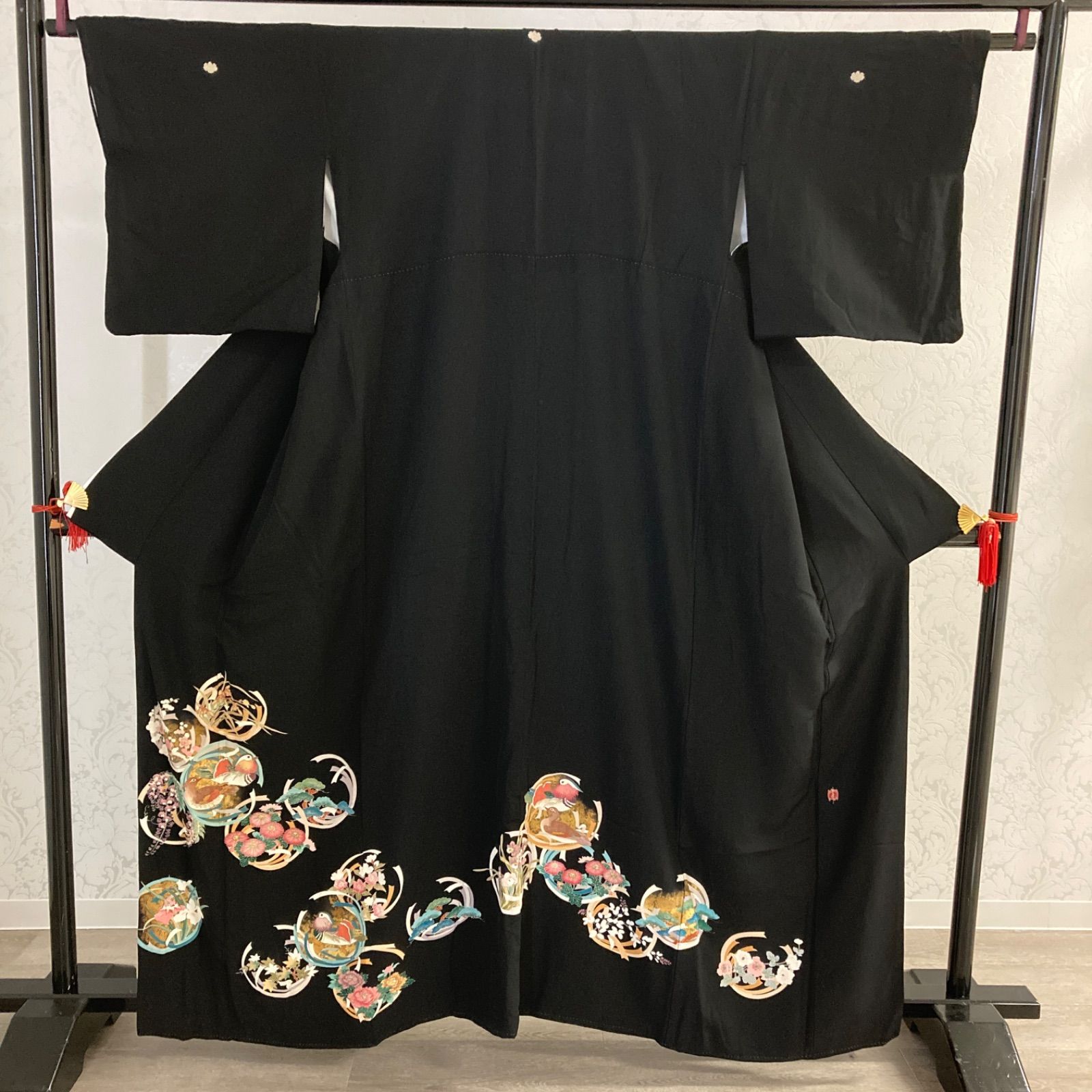 平和屋着物□豪華黒留袖 駒刺繍 鳳凰鏡裏花文 金糸 正絹 逸品