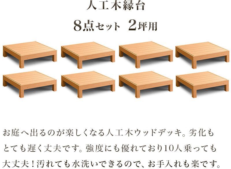 AVD1010875 縁台 ウッドデッキ 人工木 8点セット 2坪 ブラウン 人工