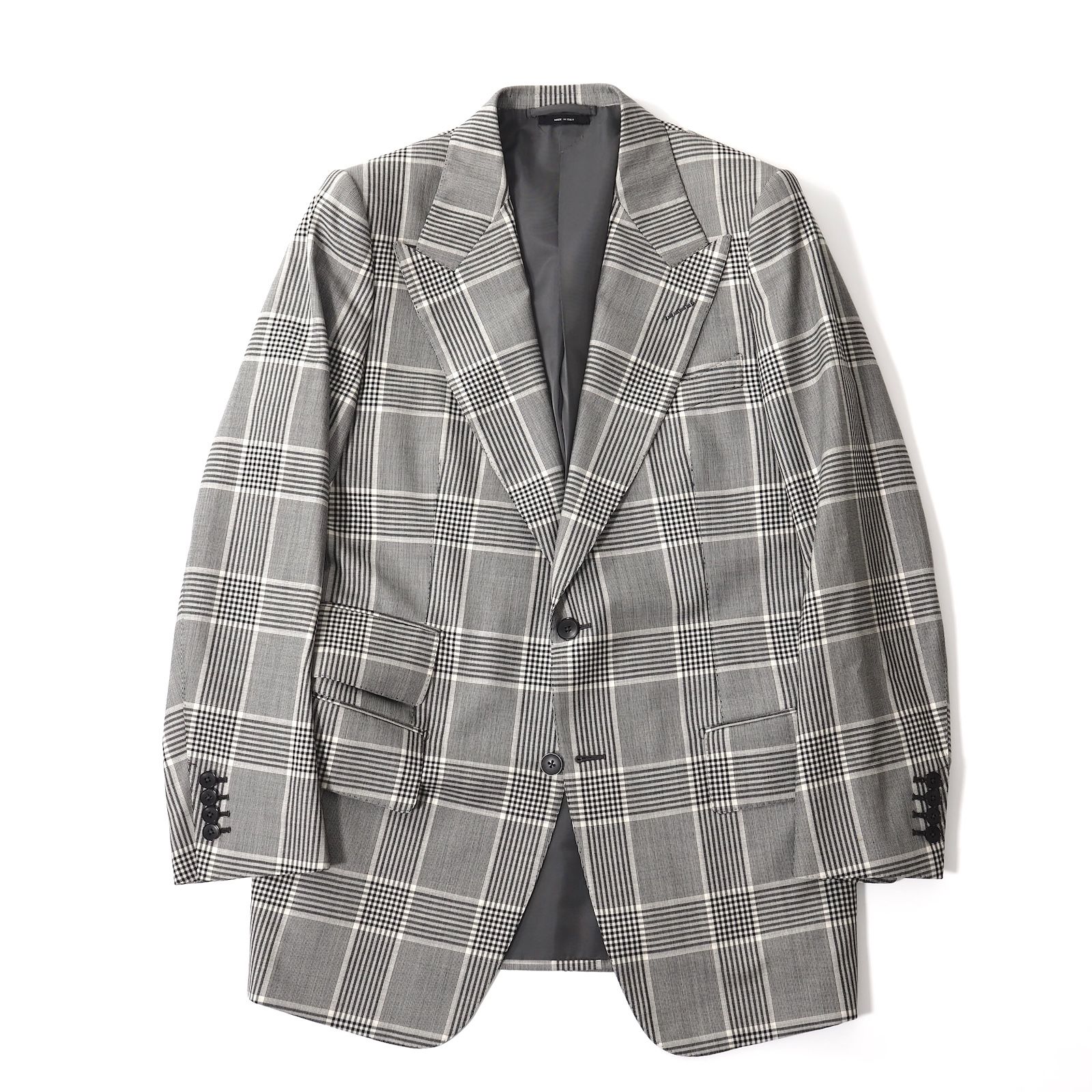 TOM FORD チェック柄ジャケット グレー 良品 トムフォード TOM FORD ウール カシミヤ ピークド チェック