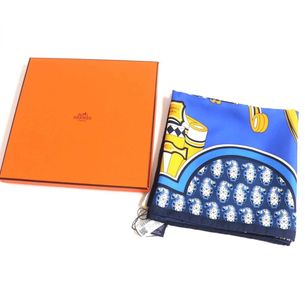 エルメス　スカーフ90cm 「パリの車輪」柄 美品 エルメス スカーフ カレ90 シルク100% 四輪馬車の車輪 LES ROUES