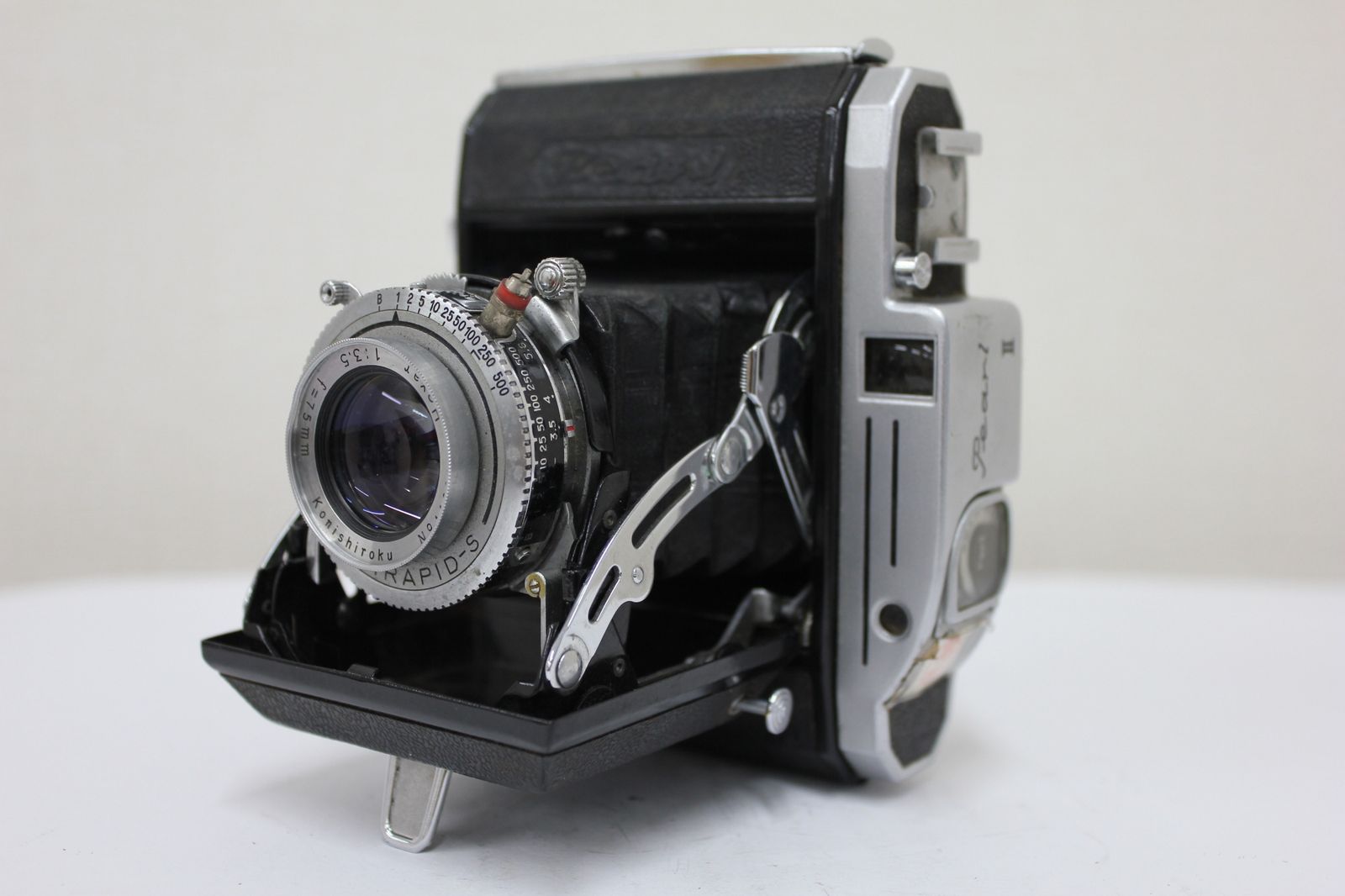 返品保証 パール Pearl II Hexar 75mm F3.5 蛇腹カメラ e3095