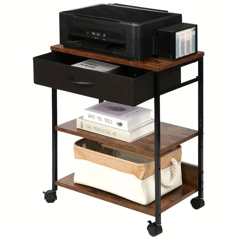 プリンター台 キャスター付きパソコンラック 収納　キッチン　ベッドサイドテーブル デスクサイドワゴン pc パソコンワゴン cpuワゴン キャスター付き