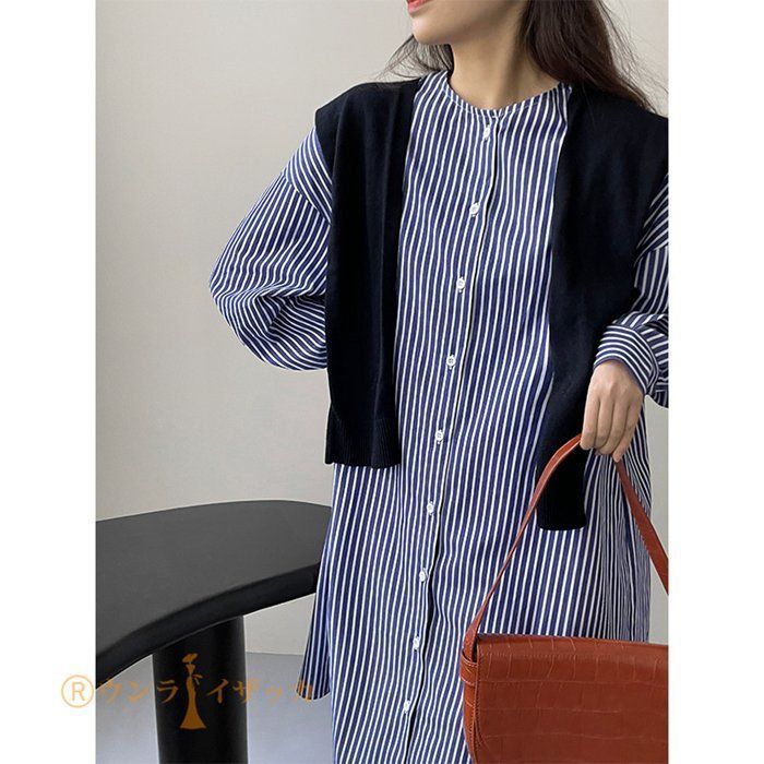 ストライプ長袖ワンピース 36 ストライプアシメフレアシャツワンピース|allureville OFFICIAL