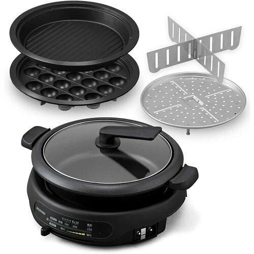 5営業日で発送 IRISOHYAMA アイリスオーヤマ アイリスオーヤマ ホットプレート グリル鍋 溝付きプレート たこ焼きプレート 深鍋プレート 3枚プレート IGU-B3-B ブラック