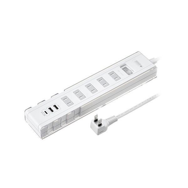 サンワサプライ USB充電機能付きタップ スタンド付き 2P 5個口 1.5m ホワイト TAP-B47UC-15W