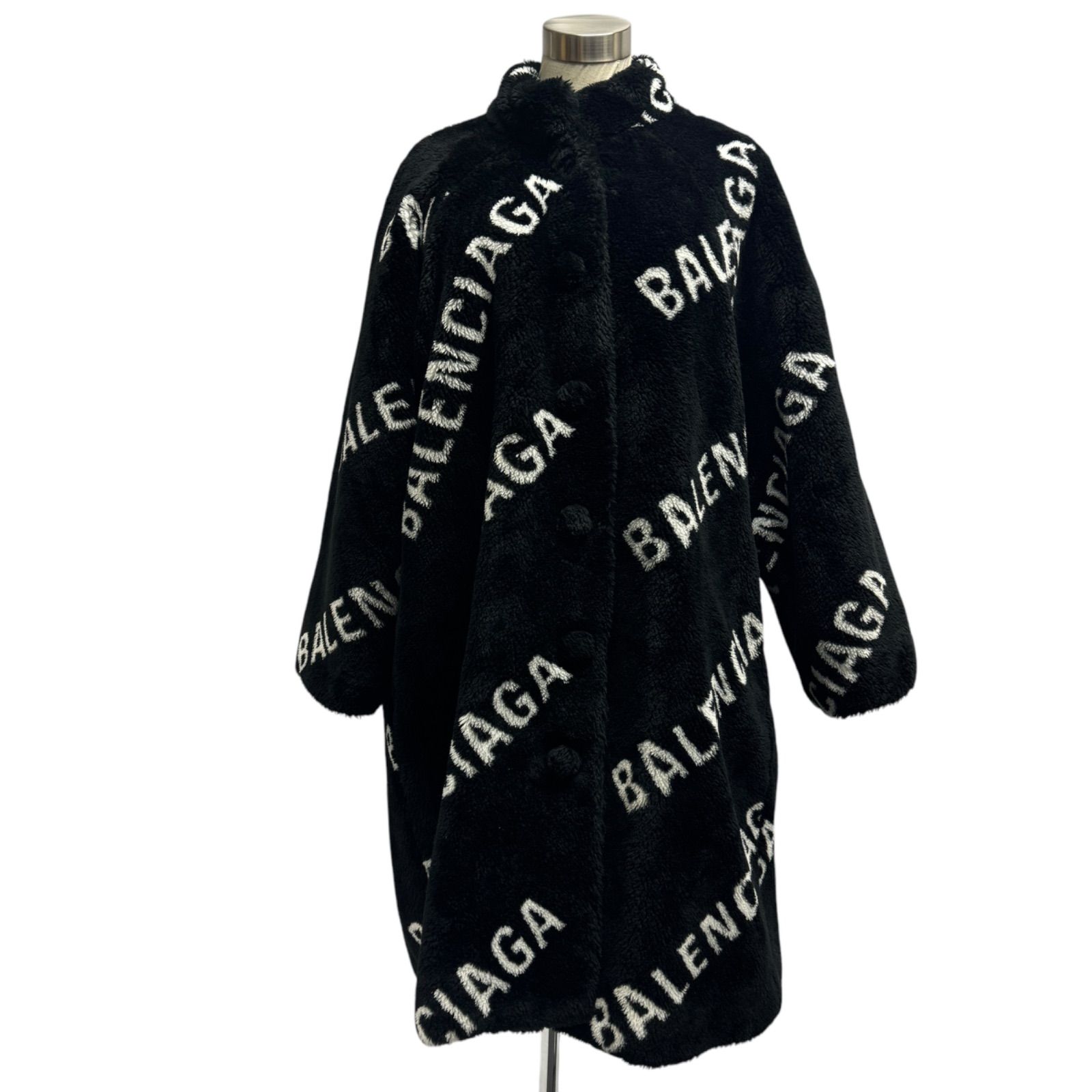 【美品】バレンシアガ オーバーサイズ コート 高級 BALENCIAGA バレンシアガ ボアコート ファー ロゴ アウター