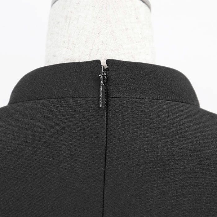 Emilio Pucci エミリオ プッチ ワンピース モノトーン PUCCI ロゴ モックネック フレンチ キャップスリーブ チェッカー 幾何学模様 アート 切替 伸縮性 ドレス レディース 42 ブラック グレー ホワイト 黒 灰色 白 伊製 VIDAFM_ORG