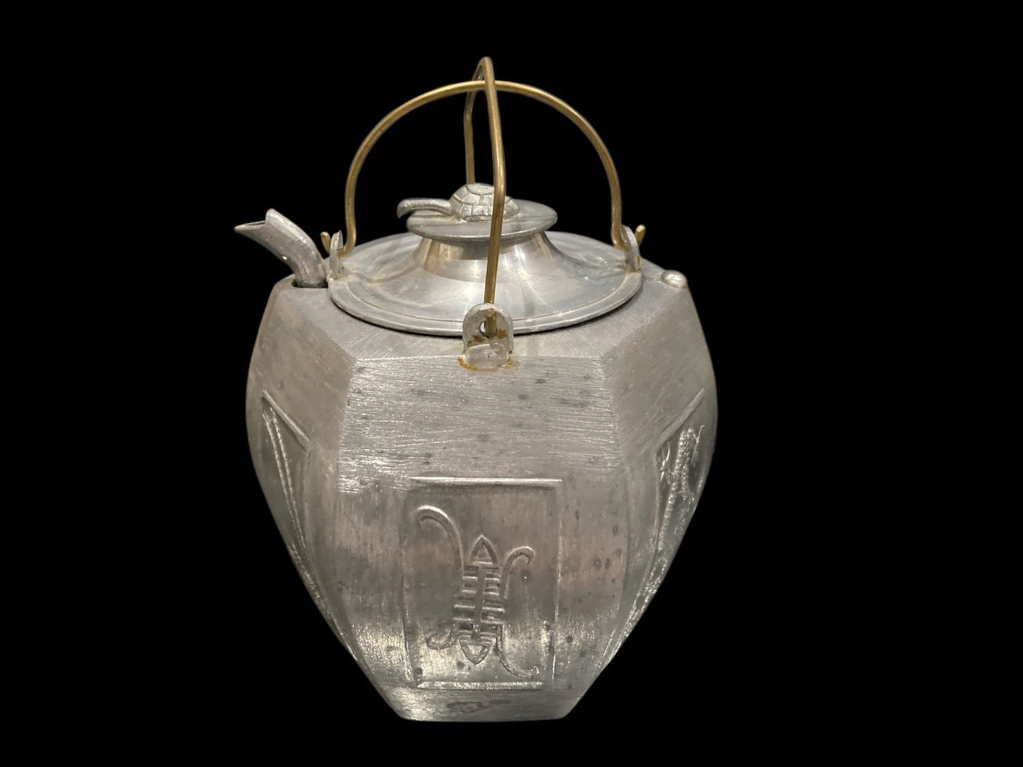 中国美術 龍鳳凰文六角酒器 銚子 熱燗 錫器 錫製 中国酒器 龍