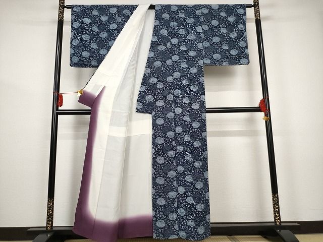平和屋-こころ店□上質な小紋 型染め 花丸文 正絹 逸品 AAAK1607Aog おっき