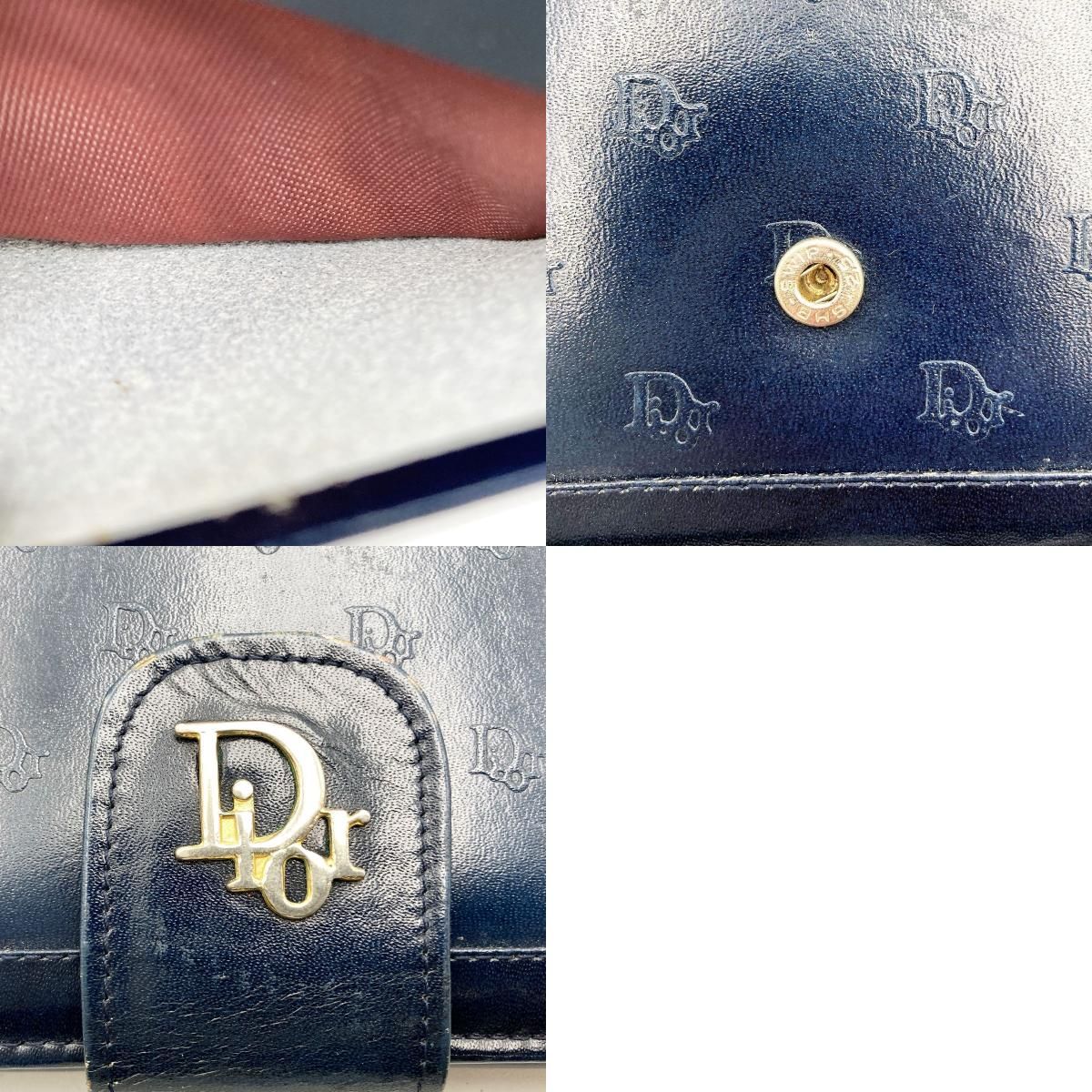Dior ディオール クラッチバッグ ウォレットバッグ がま口 ネイビー 紺色 レザー レディース USEDスレ金具部分