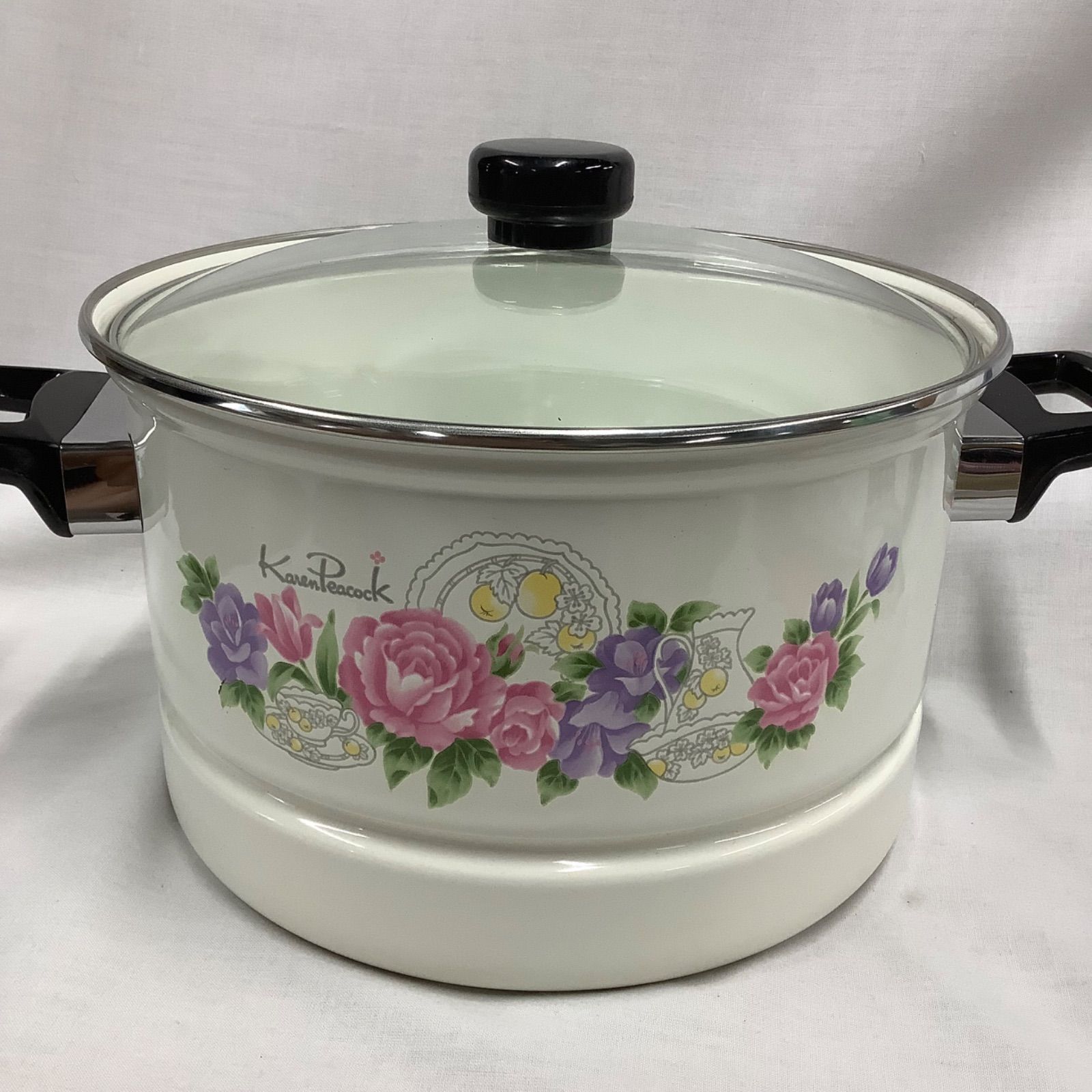 希少　昭和レトロ　ホーロー鍋　花柄　万能蒸し器付き　キッチンフレンド　フルセット 希少 昭和レトロ ホーロー鍋 花柄 万能蒸し器付き キッチン