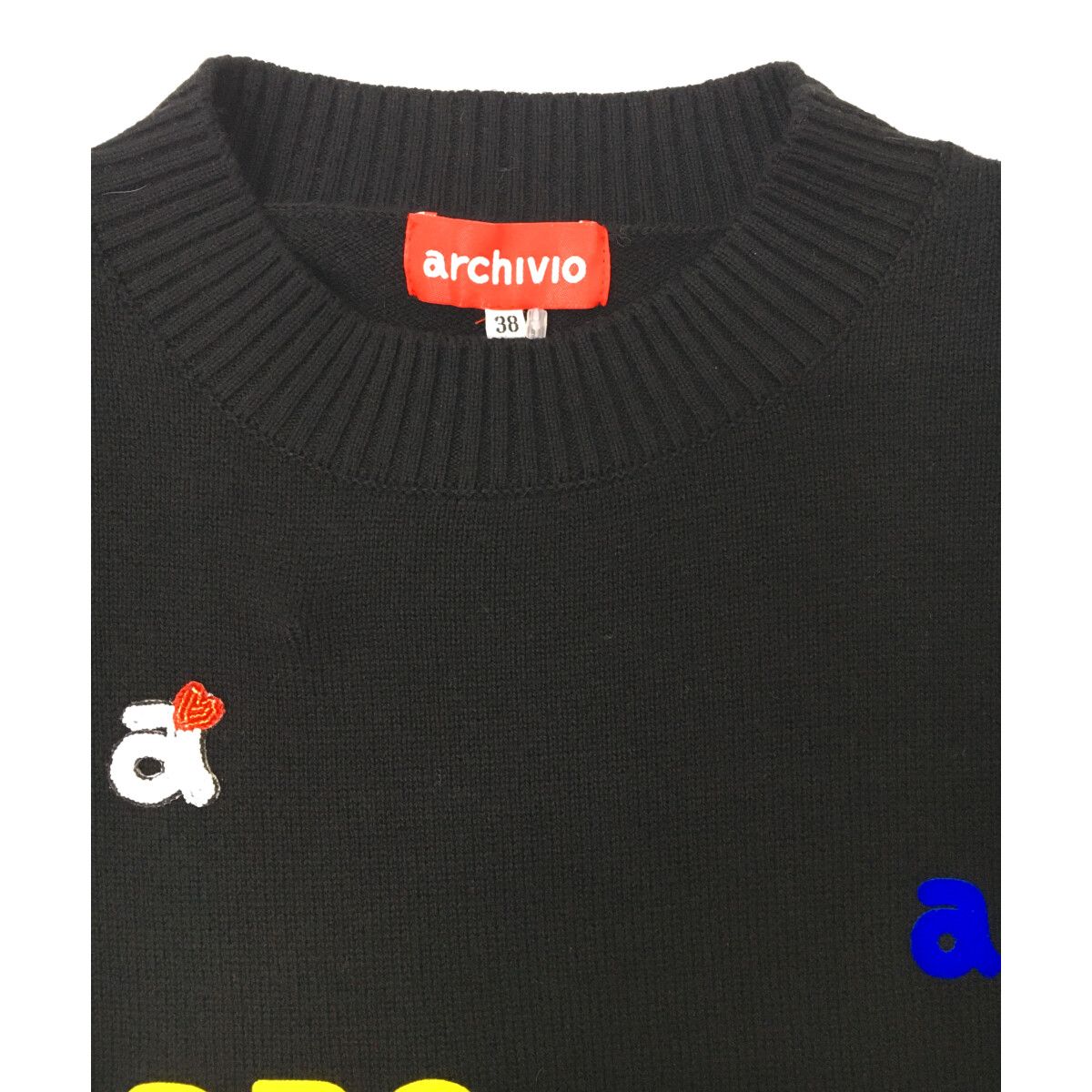 archivio - coco 中古 アルチビオ archivio レディース セーター 38(M) 黒 ブラック アーガイル ロゴプリント クルーネック 中古 レディース アルチビオ archivio セーター 38(M) 黒