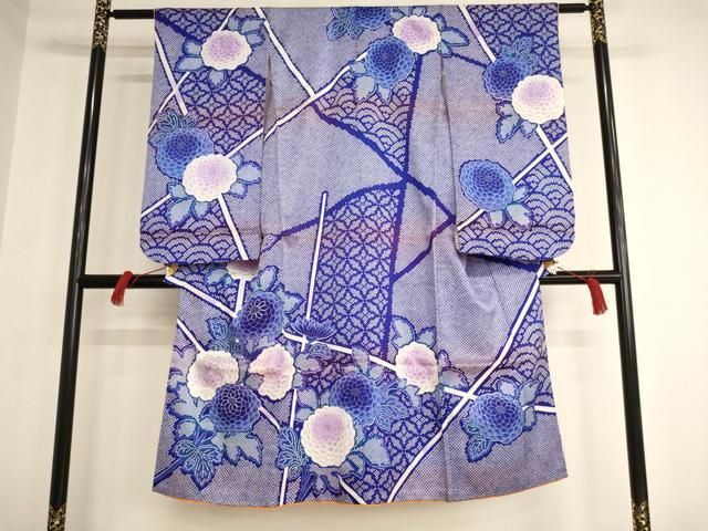 平和屋着物 七五三 女の子 ７歳 祝着 四つ身 駒刺繍 切嵌菊紋 銀彩 AAAW6885ja