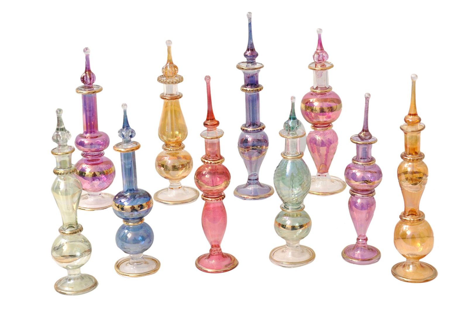 CraftsOfEgypt Genie 吹きガラス ミニチュア香水ボトル 香水-エッセンシャルオイル用 装飾バイアル20個セット 各高さ4インチ 12cm アソート Set of 20