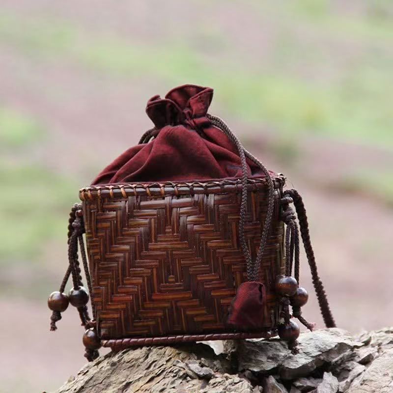 手作り竹編み斜めがけミニバッグ（藤職人製 百搭款 多シーン対応