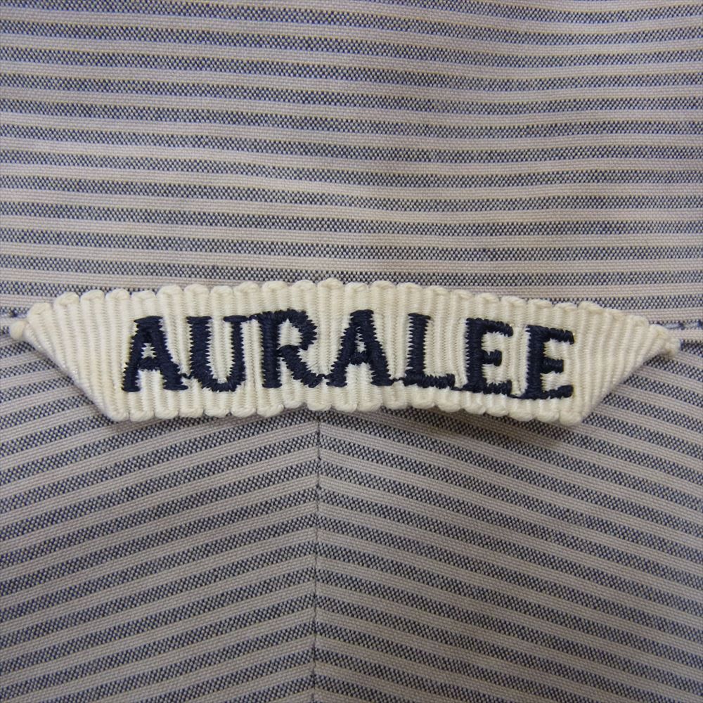 AURALEE オーラリー 半袖 17SS A7SS02WC SELVEDGE WEATHER CLOTH OPEN COLLARED ストライプ オープンカラー シャツ グレー系 3