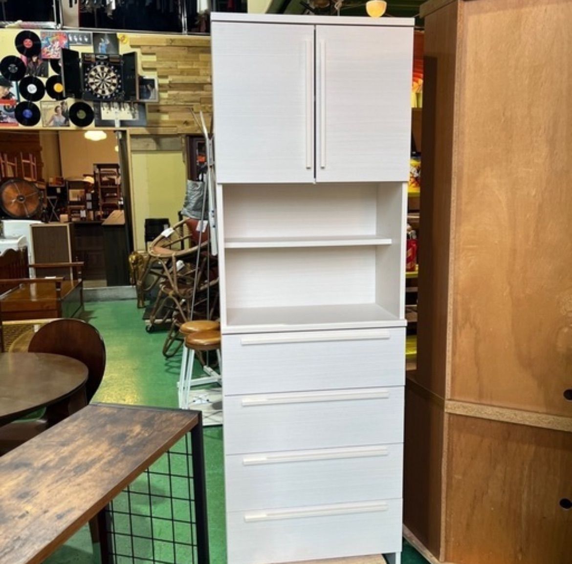 収納棚 棚 キッチン収納 レンジボード 白 ホワイト 引き出し付き 食器