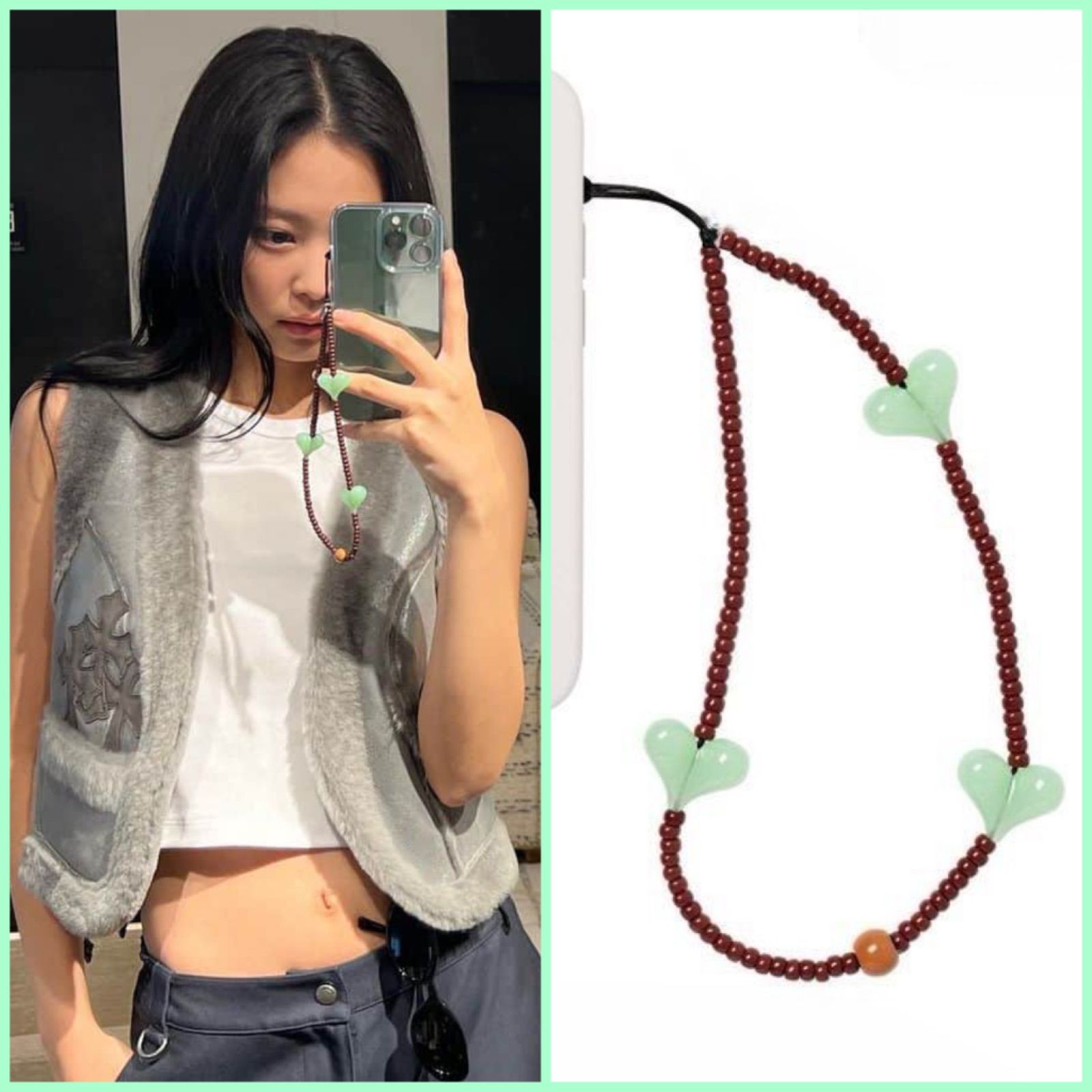 韓国人気】ハート マット ビーズ リストレット ❤︎ Phone Strap