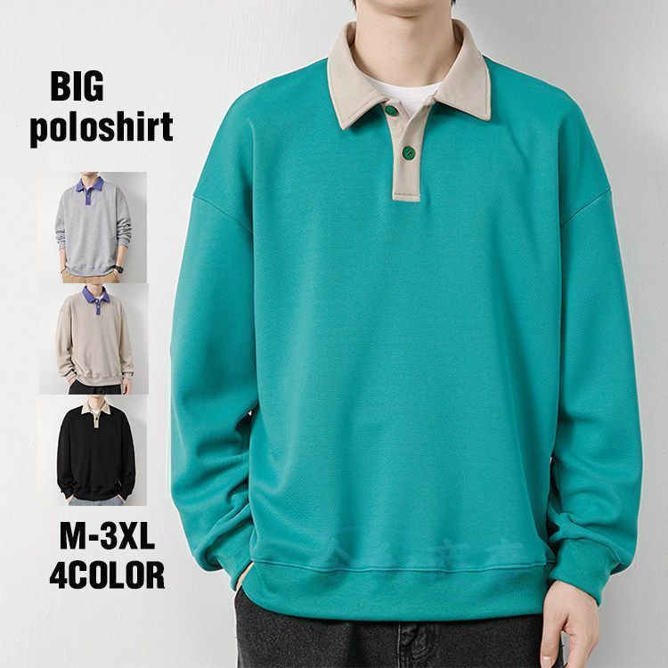 ポロシャツ メンズ 長袖ポロシャツ ビッグポロシャツ 切り替え カジュアル ゴルフウェア ゴルフシャツ POLO アメカジ 大きいサイズ 秋