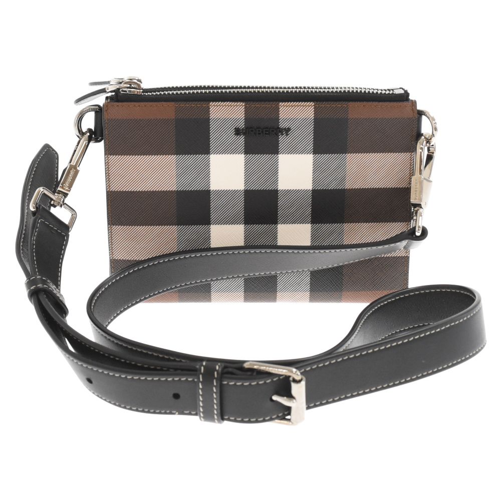 BURBERRY (バーバリー) Dark Birch Brown Check Link Pouch Crossbody 
