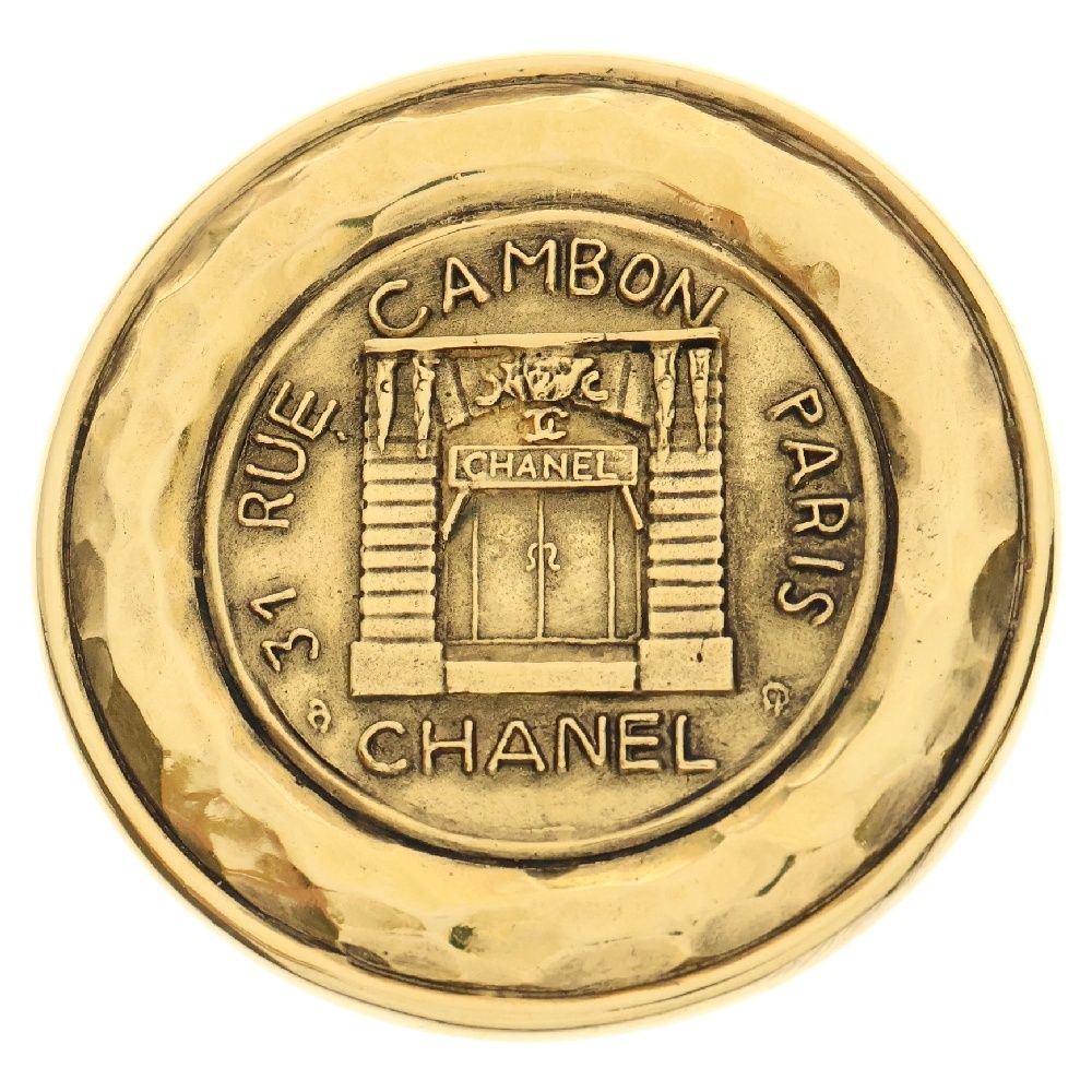 CHANEL シャネル カンボン ロゴ ブローチ ゴールド GP アクセサリー ヴィンテージ