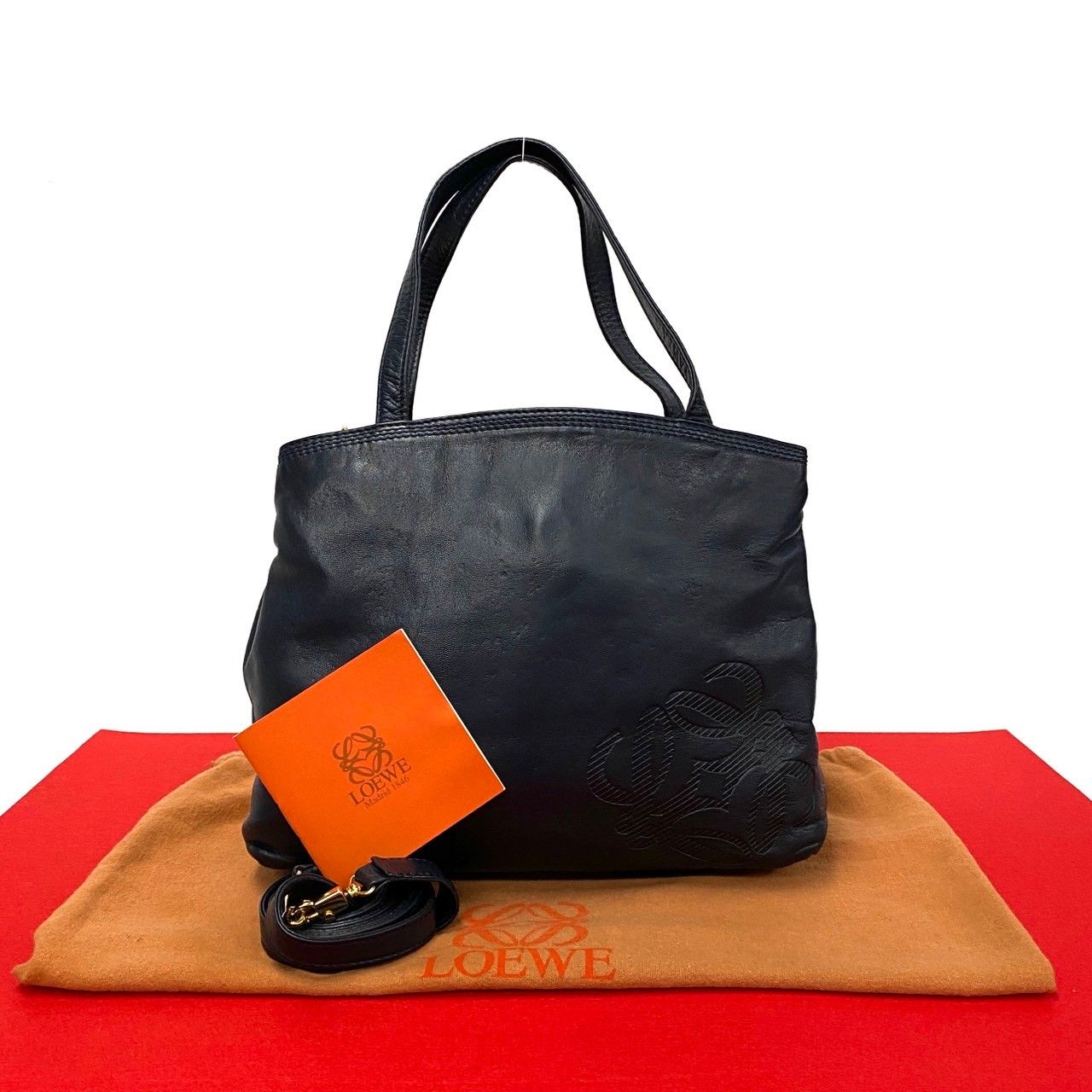 極 美品 袋付き LOEWE ロエベ アナグラム ロゴ レザー 本革 2way  