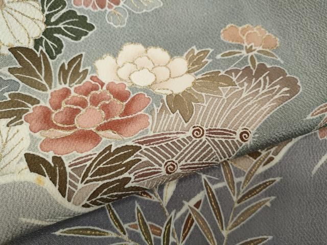 平和屋着物○訪問着 流水竹垣草花文 暈し染め 金彩 鬼しぼ