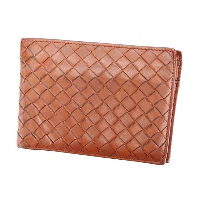 BOTTEGA VENETA イントレチャート 二つ折り財布 ブラウン ブラック/マダーブラウンイントレチャート 二つ折りウォレット
