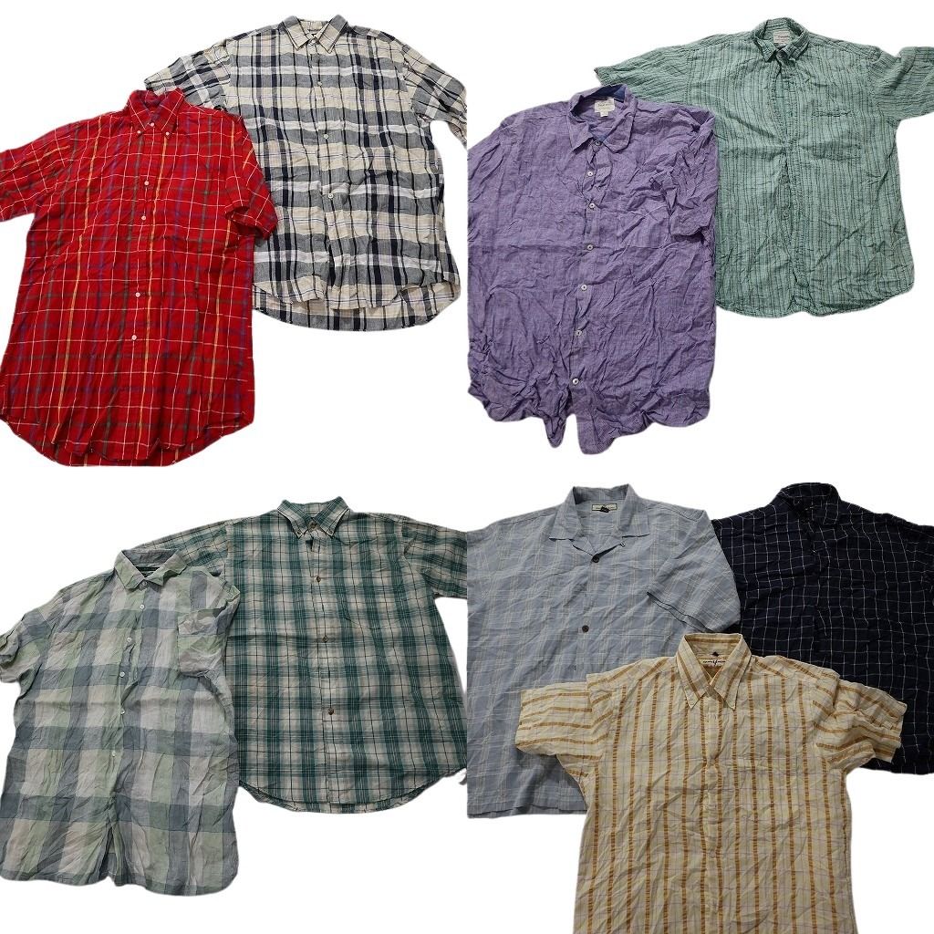 古着卸 まとめ売り チェック柄 半袖シャツ 9枚セット (メンズ Ｍ ) オンブレチェック ウィンドペン 開襟シャツ 中古 古着 NA3986