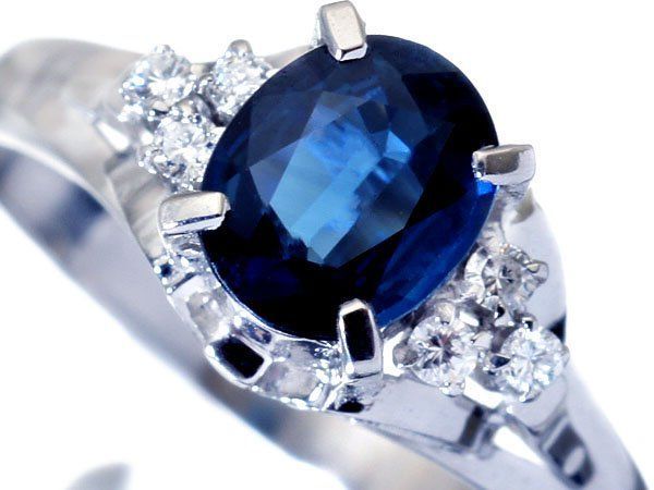 ジュエリー 鮮やかブルーカラー 良質天然ブルーサファイア1.01ct＆ダイヤモンド0.08ct Pt900リング h7819om 送料無料