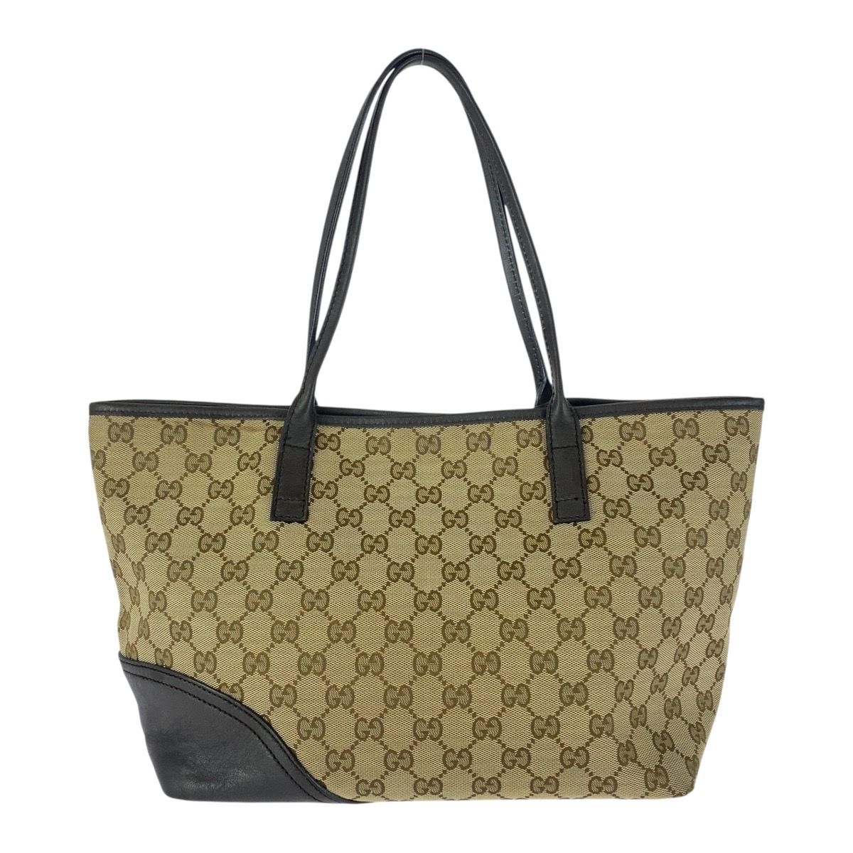 GUCCI グッチGGキャンバス レザー 本革トート バッグ　ゴールド金具 GUCCI グッチGGキャンバス レザー 本革トート バッグ ゴールド金具