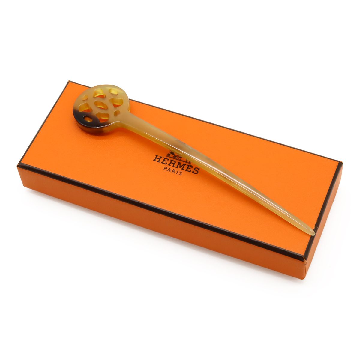 HERMES エルメス ロカイユ かんざし 簪 髪飾り ヘア バッファローホーン ベージュ ブラウン 茶 DECORATOM_COM_BR