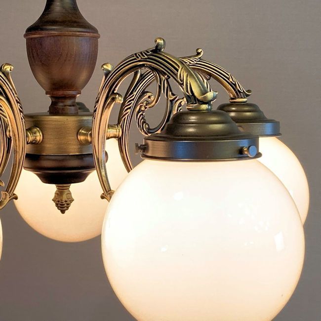 レトロ調大正浪漫溢れる 丸ガラス５灯シャンデリア 天井照明 シーリングライト 1344