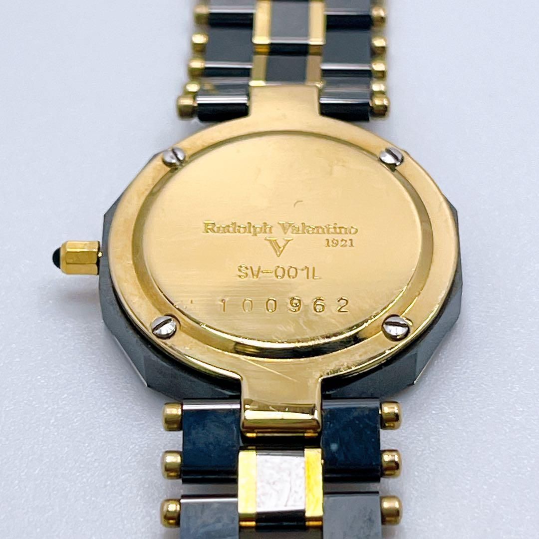 233 ルドルフ・バレンチノ コンビ カットガラス ネイビー 腕時計  