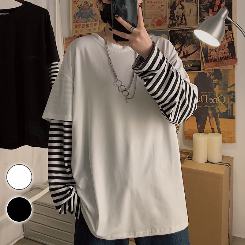 メンズ Tシャツ ボタンダウン 重ね着風 レイヤード風 無地 a1243 ボーダー メンズTシャツ 重ね着風 Tシャツ 長袖 秋服 切り替え