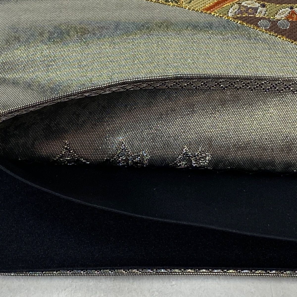 袋帯 美品 秀品 扇 花鳥 金銀糸 箔 銀色 六通 正絹 【中古