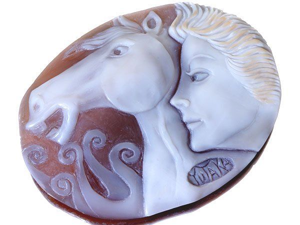 ジュエリー極】作家品 サイン刻印有 綺麗な貴婦人と馬の彫刻 高級