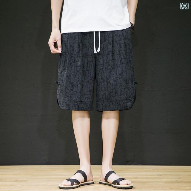 [XL]秋冬 コーデ メンズ  服 シンプル ファッション オシャレ 大人 かっこいい 大きいサイズ ストリート 紳士服  ジャカード ディスク バックル 綿 リネン ハーフ パンツ レトロ エスニック 