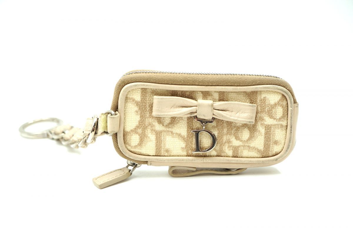 クリスチャン ディオール ロマンティック トロッター キーリングポーチ リボン PVCレザー ベージュ Christian Dior 3780k