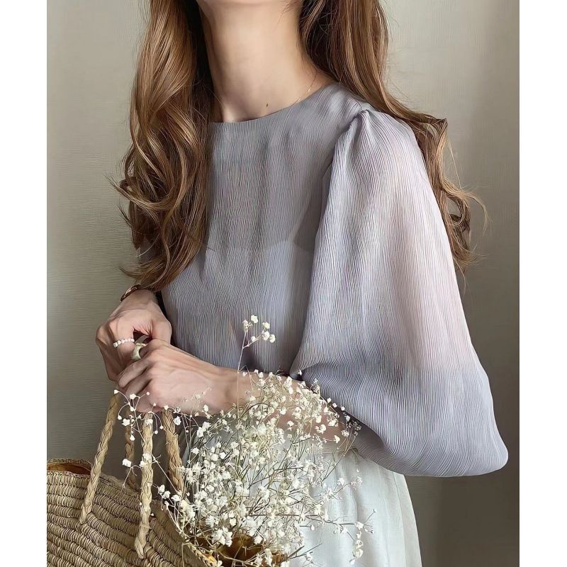 お値下げ！OHGA 新品未使用⭐︎LANTAN バルーンスリーブブラウス Aletta vita ブラウス バンドカラー 袖シャーリング 着痩せ