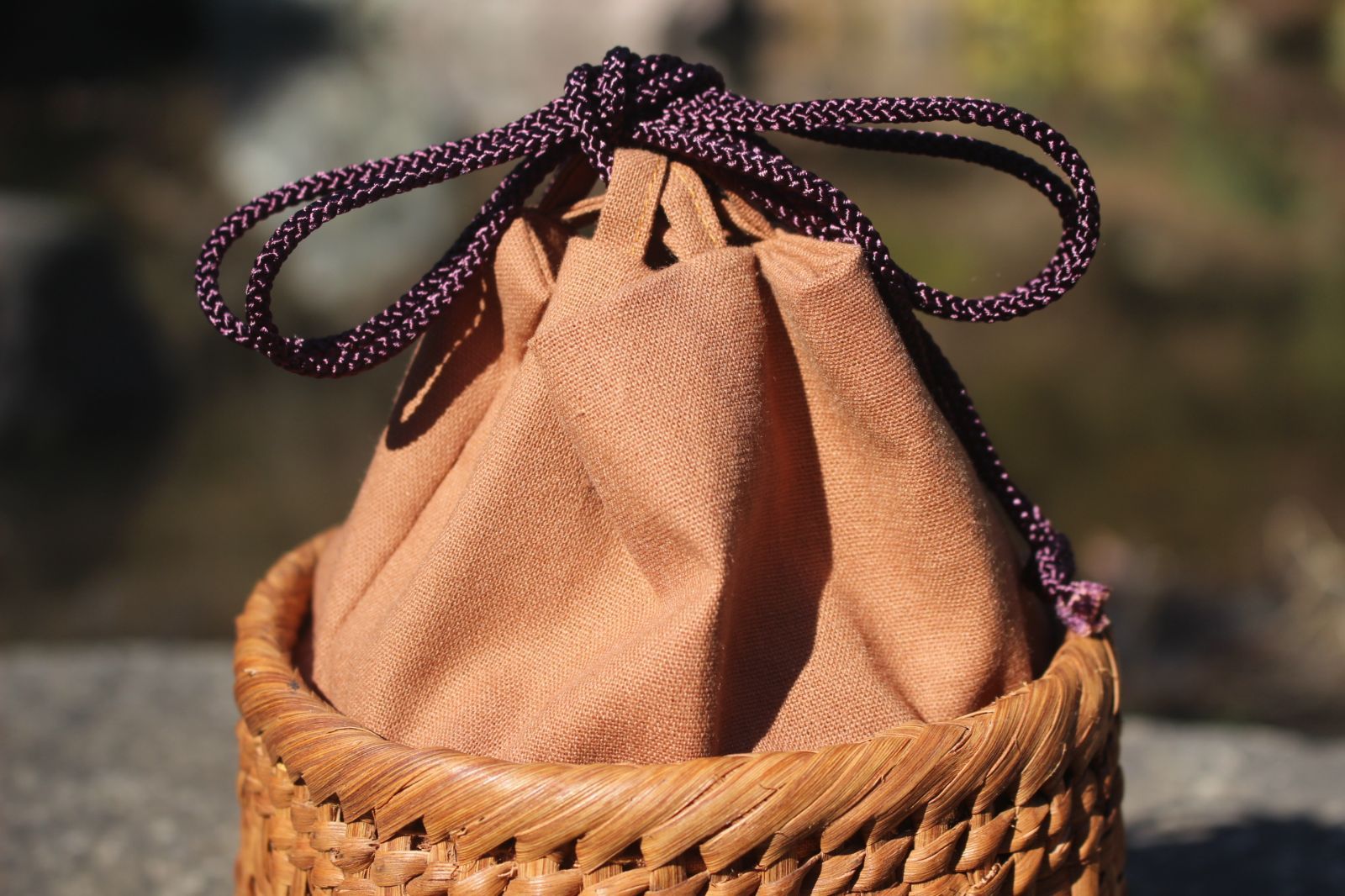 日本製・綿100% 山葡萄 御幸篭 巾籠 野点篭 浴衣 巾着 かごバッグ 伝統