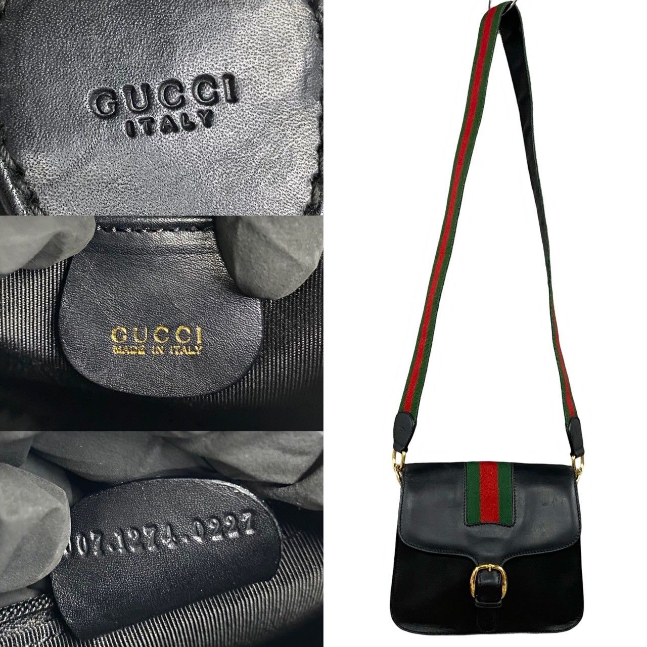 極 美品 希少品 GUCCI グッチ オールドグッチ ヴィンテージ シェリーライン レザー 本革 ショルダーバッグ ポシェット ブラック 黒  803-8 - メルカリ