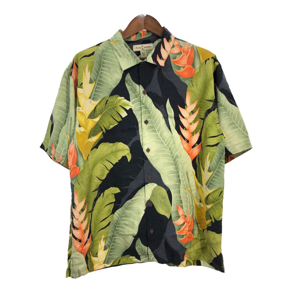 Tommy Bahama シルクシャツ 植物 ブラック (メンズ L) 中古 古着 R5610