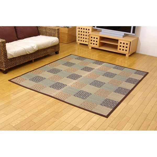 モダン い草 花ござ ラグマット 抗菌 防臭 調湿 耐久性抜群 〔リビング〕