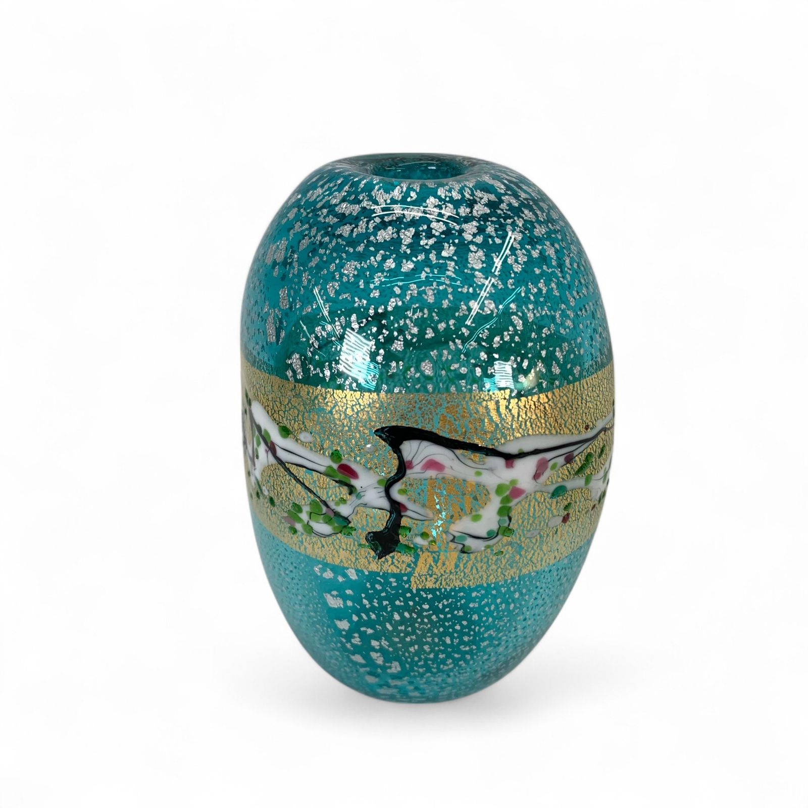 ⭐黒木国昭　サイン入り　青色ガラス 金色装飾　花器⭐　最終値下げしました。 ⭐黒木国昭 サイン入り 青色ガラス 金色装飾 花器⭐ 最終値下げ